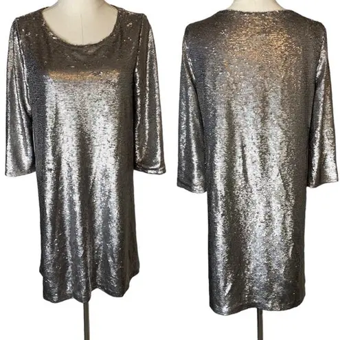 BB Dakota  Sequin Dress Silver Mini Shift Metallic Party Disco NEW, size Small