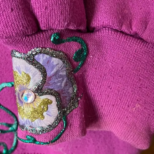 Vintage Fuchsia Elaborate Floral Applique Open Front Sweatshirt cardigan. Size Size 2X