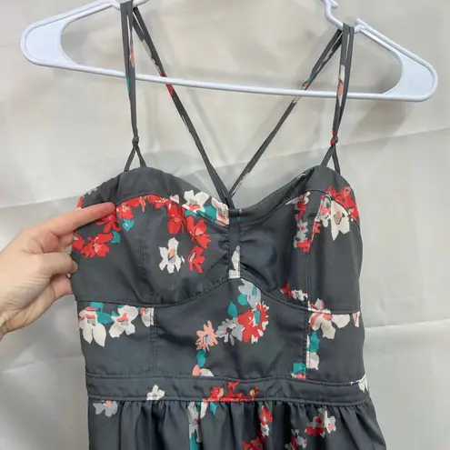 American Eagle Outfitters women's gray floral corset cross strap tie mini dress Size 10