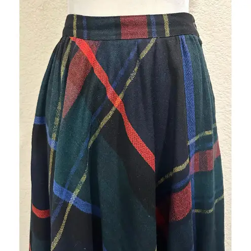 Emily St. John Vtg 70s Green/Multi Midi Plaid Wool Blend Pocket Skirt Green Size 8