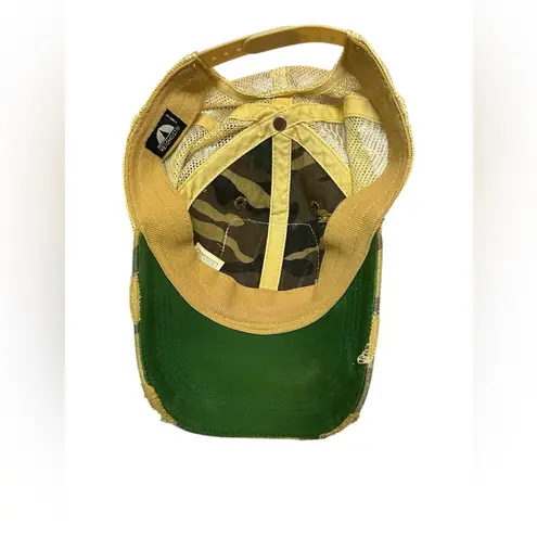 HEADMOST DISTRESSED CAMO TRUCKER HAT W/ NEON TIGER PATCH Green