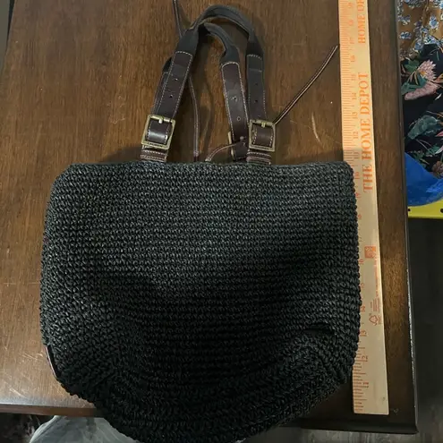 Vintage Lauren by Ralph Lauren Dark Brown woven y2k sack shoulder bag leather Black