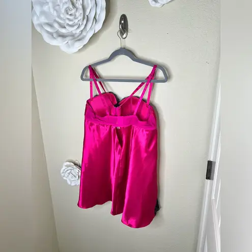 Cacique NTM: Hot Pink/Black Lace Babydoll Chemise Silk Blend Lingerie Sz 18/20