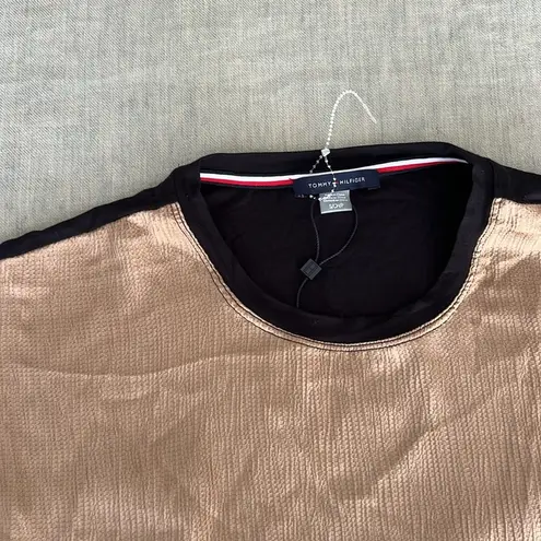 Tommy Hilfiger NWT $108  Copper and Black Short Sleeve Blouse Small