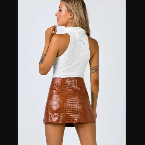 Princess Polly Motel Wren Brown Faux Croc Leather Mini Skirt 6