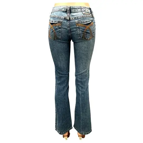 Authentic 579 Jeanswear Denim Blue Mid Rise Straight Leg Embroidered Pockets SZ7 Size undefined