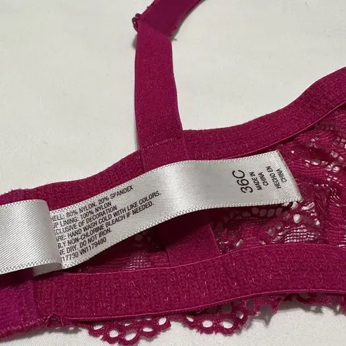 gilligan and o'malley Gilligan & O’Malley Balconette Bra Floral Lace Underwire  36C Magenta Shade