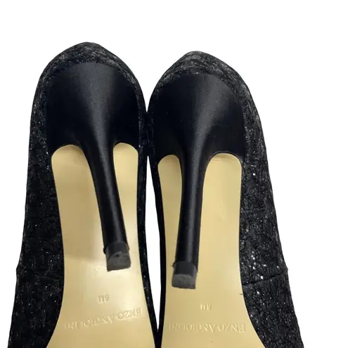 Enzo Angiolini EAMAIVEN Black Glitter Stiletto Open Toe Pump Sz 8 M High Heel