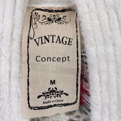 Vintage Concept Floral Rose Crochet Square Fuzzy Sweater Vest White Size M