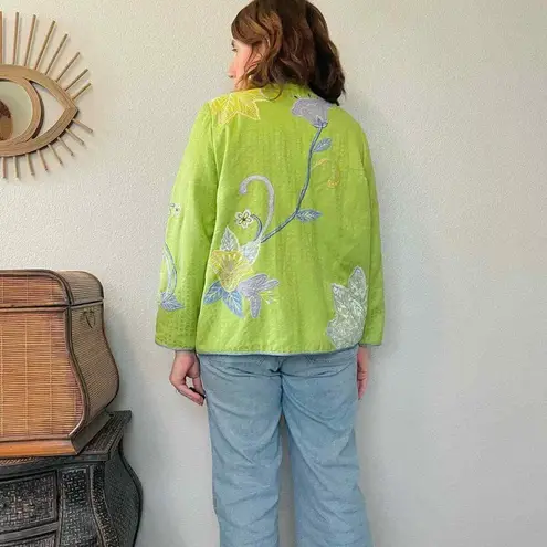 Indigo Moon lime green floral embroidered Shacket