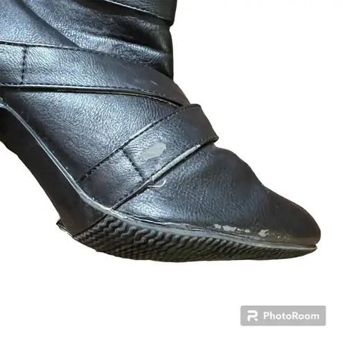 SM New York Womens High Heel Boots Marina Faux Leather Buckle Knee Black Sz 8.5