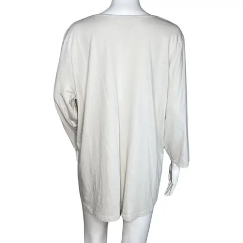 Chicos Shirt Womens XL Light Gray Embellished Mixed Media Updated Basic Party