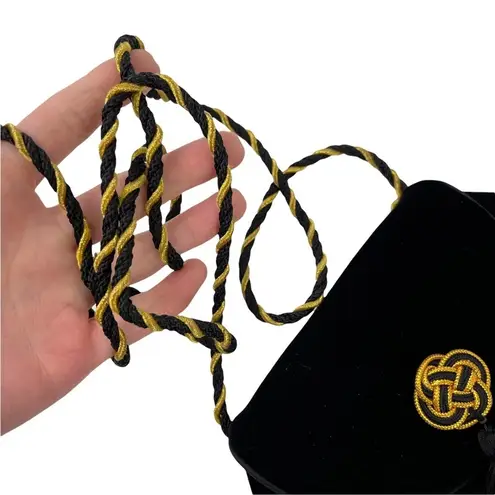 Vintage Black Velvet Clutch Bag Gold & Black Detailing and Corded Shoulder Strap