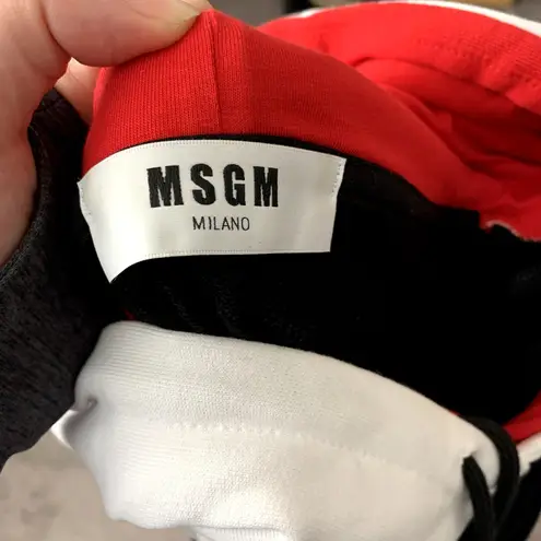 MSGM Hooded Sweatshirt Dress In Black White Red Womens Large Heavyweight