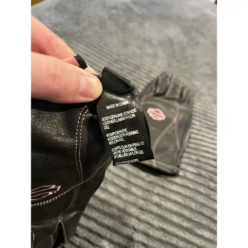 Harley Davidson women’s leather gloves black pink logo riding gear M