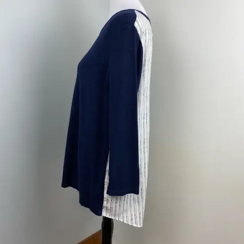 Jasmine & Juliana Navy Mixed Media Knit Sweater Polyester Blouse Top Large Blue