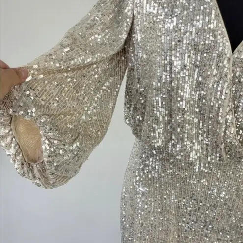 Eliza J  Sequined Blouson Gold Sequin Lined dress