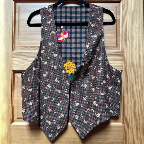 Handmade VTG 90 3D Reversible Cat Vest Medium Novelty Cottagecore Granny Teacher