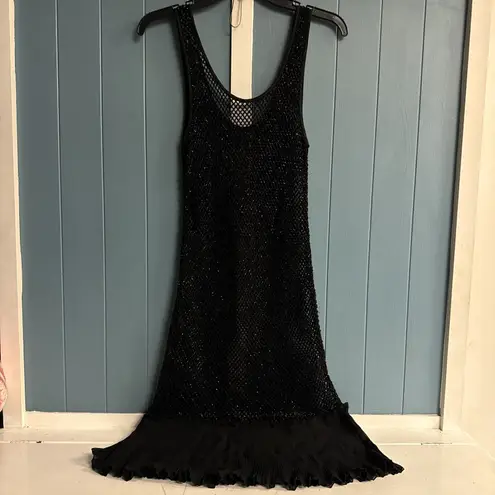 AllSaints Mesh Dress Women’s Size 4 Hand Embellished Sequin Beaded Swim Cover Up Black