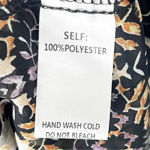 EASEL Black Floral Sheer Lace Inset Double Front Ties Kimono Cardigan Medium