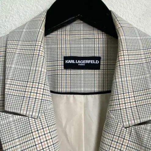 Karl Lagerfeld Paris Double Breasted Style 1-Button Neutral Plaid Blazer M/L?