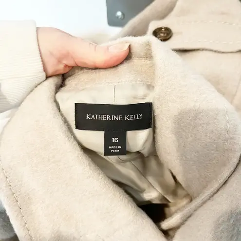 Katherine Kelly Lined Alpaca Wool Knee Length Peacoat Jacket Tan Beige 16