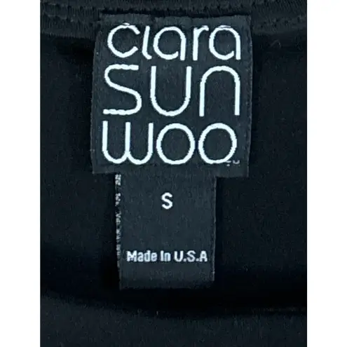 Clara Sun Woo Dress Size Small Ruched Slimming Black Faux Wrap Work Classic