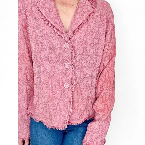 Tianello Pink Paisley Embroidered Fringe Bohemian Tapestry Light Jacket