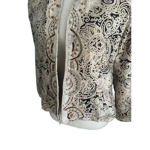 CHICOS 100% Silk Paisley Swirl Beige Jacket Size Chicos 0 US S 4