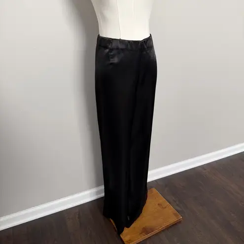 Coldwater Creek Pants Satin Silky Wide Leg Flat Front Party Cocktail Black