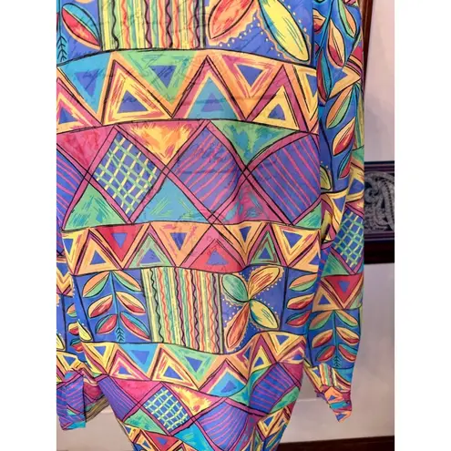 Vintage Coconut Row Palm Beach Large 80’s Pattern Sheer Silk ButtonUp Longsleeve Green