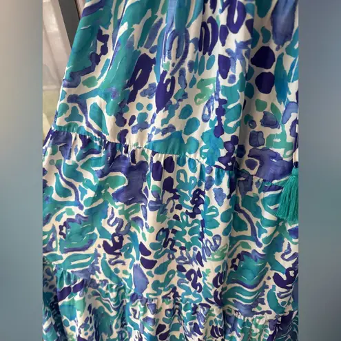 Umgee  maxi dress lilly Pulitzer print watercolor ruffle short sleeve tiered