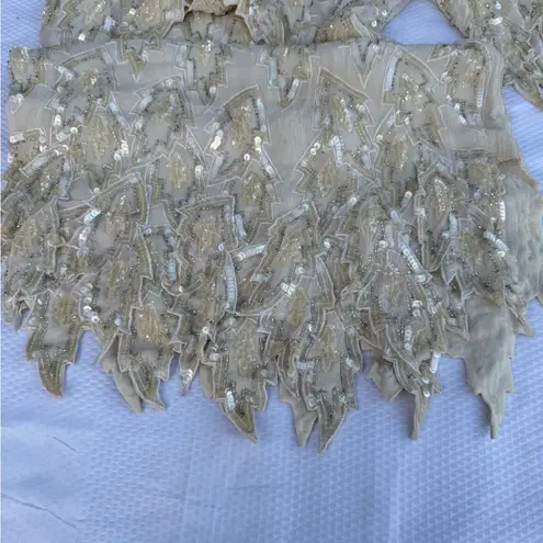 Elegant Women's Wedding Dress with Gold Embellishments Size L