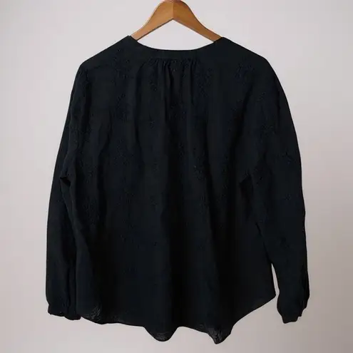 Calypso St. Barth Black Cotton Embroidered Button Front Blouse Medium Top