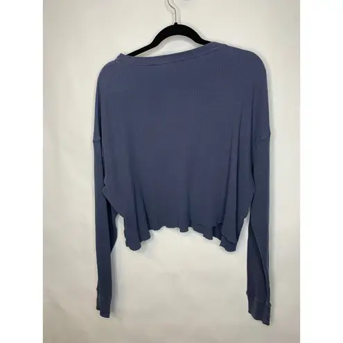 Blue Oversized Cropped Thermal Shirt Top ? Large
