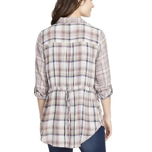 Vintage X America Size L Nadia Embellished Plaid Button Top Rustic Cozy Cabin White Size L