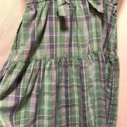 Free Assembly Blue & Green Checkered Sundress with Adjustable Spaghetti Straps Size M
