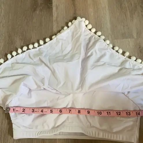FIRPEARL Women’s White Bikini Top with PomPoms Size Medium NWT