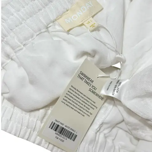 MONDAY SWIMWEAR Tahiti Wide Leg Linen Pants, White Crinkle, Large