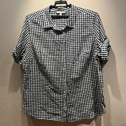 Woman Within Women’s 2X Black Gingham Short Sleeve Button Down Shirt