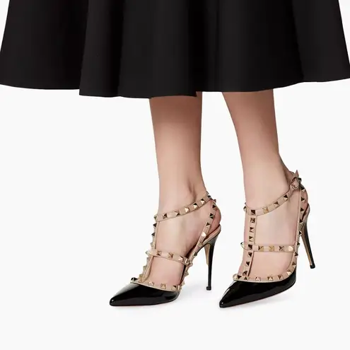 Valentino Garavani Rockstud Caged 100mm Slingback Pumps Size 37 Black and Nude