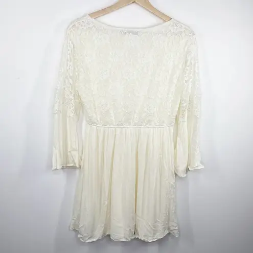 Zanzea Collections Cream Off-White Lace Detail Mini Dress Women's Size Medium M
