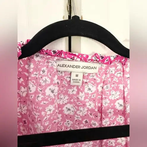 Alexander Jordan Pink & White Floral Peasant Blouse Boho Top Size Medium