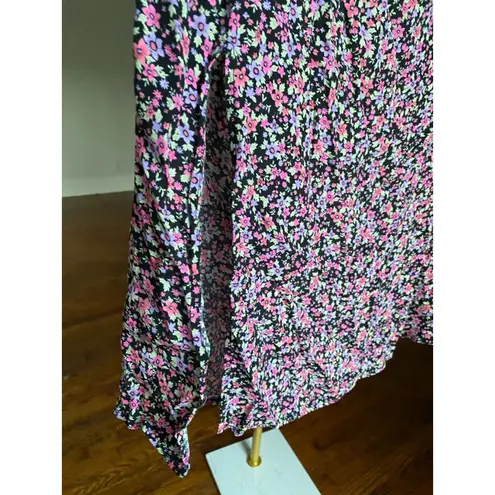 Kathie Lee Collection Vintage Kathie Lee Maxi Skirt Ditsy Floral Cottagecore Black Soft Slit Boho