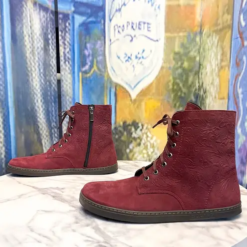 Peerko Go Barefoot Leather Ankle Boots Zipper Maroon Size EU 41 EUC Red