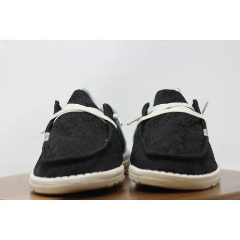 Hey Dude Wendy Chambray Off Black Boho Loafers Comfort Casual Shoes US 7