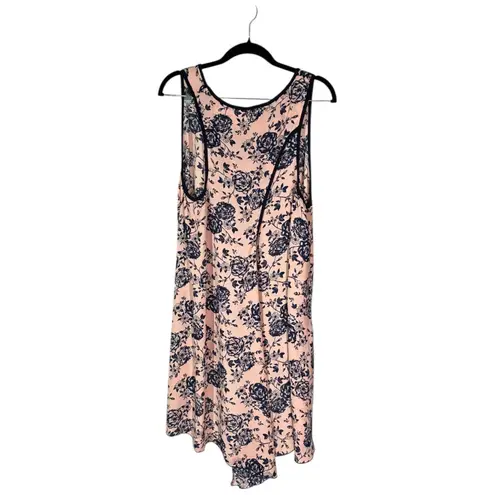 HOT GINGER Plus! Floral Tank Top Sleeveless High Low Hem Pink Navy Blue Size 3XL