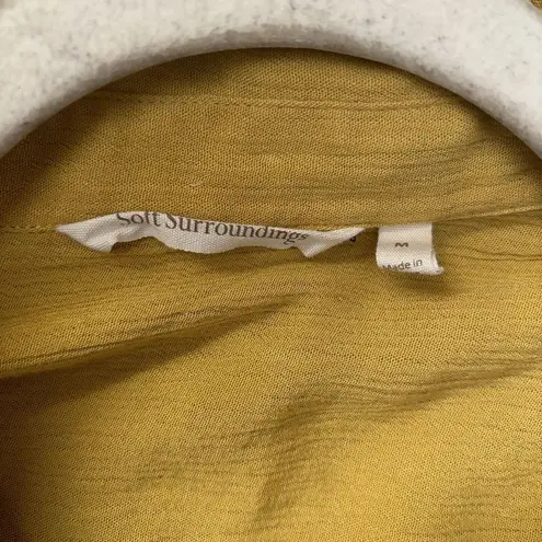 Soft Surroundings Tunic Top Womens Medium Yellow Button Gauze Flutter Hem Blouse