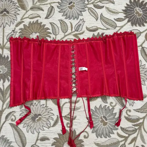 Frederick's of Hollywood Vtg Corset Top Bustier Red Lace Brocade M Medium 36