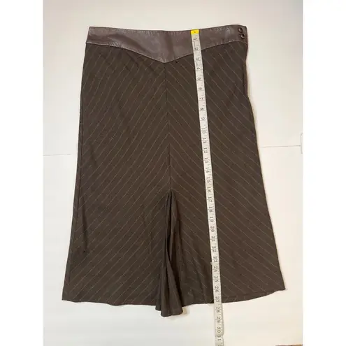 William B VTG Chocolate Rust Stripe Wool Blend Leather Pencil Shirt Sz…